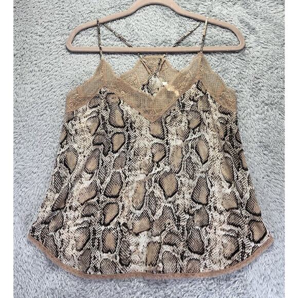Y2K Snake print lace trim cami tank Beige Brown Size Small Adjustable Straps - Picture 3 of 9